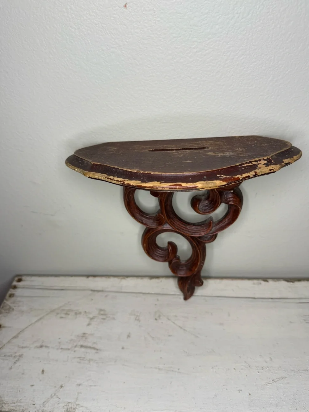Hand carved Solid Wood Floral Design Wall Mounted Floating Shelf Bracket Burnt